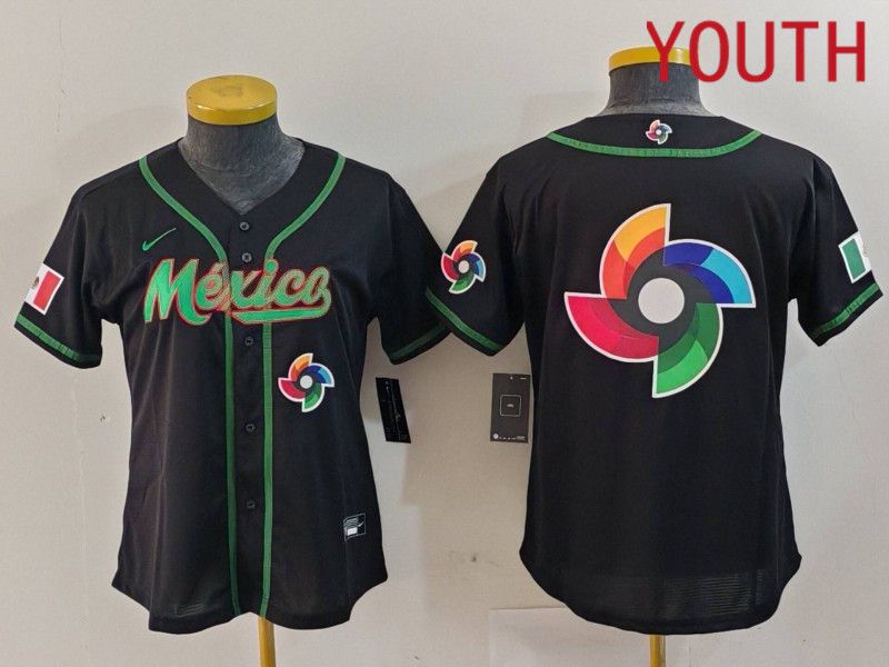 Youth 2024 World Cub Mexico Blank Black Nike MLB Jersey style 1->women mlb jersey->Women Jersey